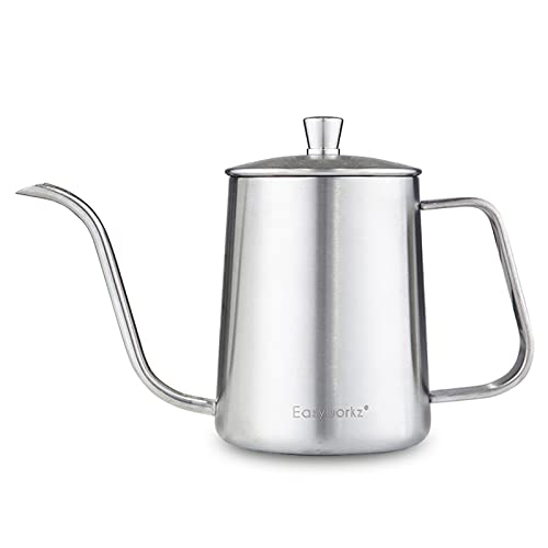 Gage Gooseneck Pour Over Coffee Kettle 12 oz Stainless Steel Hand Drip Long Narrow Spout (Silver)