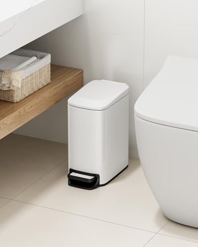 Slim Bathroom Trash Can with Lid (White)