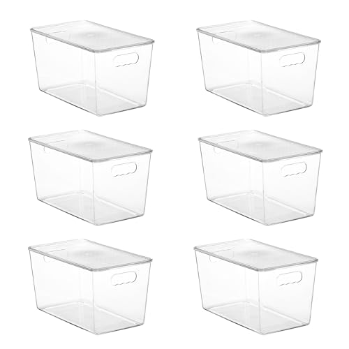 6 Pack Clear Stackable Storage Bins with Lids and Handles (XL(13"L x 7.4"W x 7"H))
