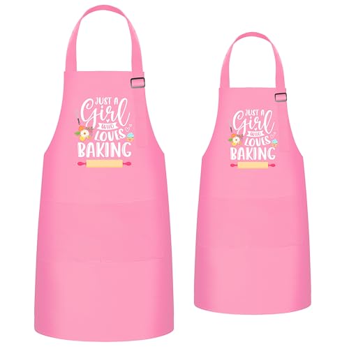 R HORSE 2Pcs Adults Kids Matching Apron Set (Pink Girl)