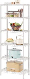 6 Metal Shelves Wire Shelving Storage Shelf Adjustable Unit Pantry (White / 6 Tier 12"Dx22"Wx69.5"H)
