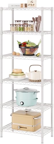 6 Metal Shelves Wire Shelving Storage Shelf Adjustable Unit Pantry (White / 6 Tier 12"Dx22"Wx69.5"H)