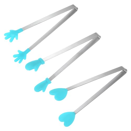 Mini Food Tongs 5.5" Pattern Shape Stainless Steel with Silicon Tips Small Cooking Tongs Kitchen Food Tongs Serving Tongs for Cooking Grilling BBQ Barbecue Kitchen (LightBlue)