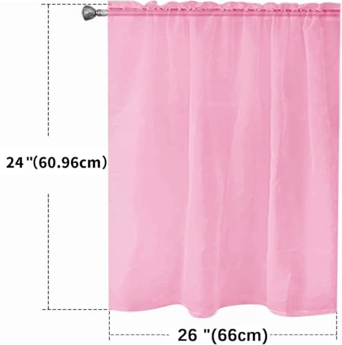 Basic Rod Pocket Sheer Voile Window Curtain Panels Pink 1 Pair 2 Panels 26 Width 24 Inch Long for Kitchen Bedroom Children Living Room Yard（Pink (Pink / 26"W x 24"L (Pack of 2))