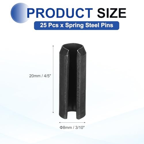 25Pcs Slotted Split Roll Pins 3 (3/10 Inch(8mm) Dia. 4/5 Inch(20mm) Length)