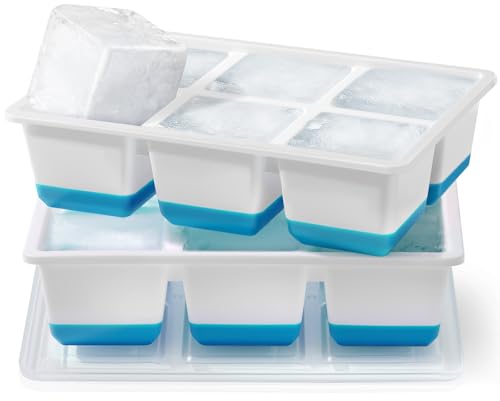 Silicone Ice Cube Trays with Lids for Freezer (6 Cube Blue)