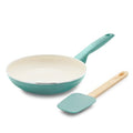 Rio Healthy Ceramic Nonstick 8" Frying Pan Skillet and Silicone Spatula Set (8" and Spatula Set / Turquoise)