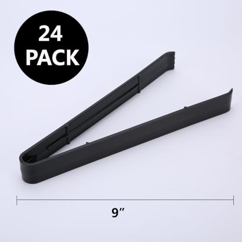 Plastic Serving Tongs Disposable Kitchen Tongs for Food Salad (Black)