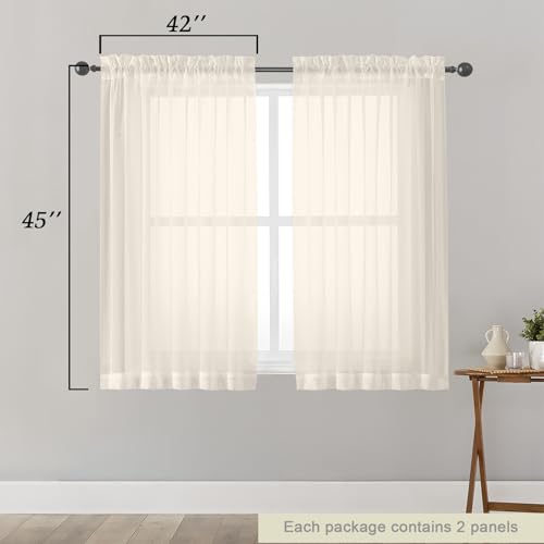 Cream Sheer Curtains for Bedroom Living Room 45 Inch Length 2 Panels (Cream / 42"W x 45"L (Pack of 2))