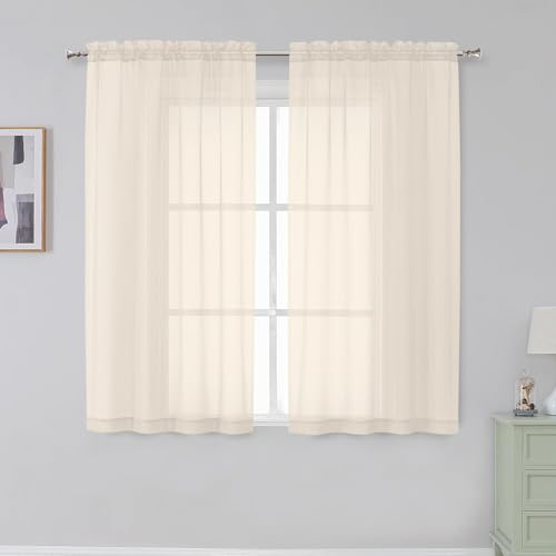 Cream Sheer Curtains 54 Inch Length 2 Panels Set for Living Room (42"W x 54"L (Pack of 2) / Cream)
