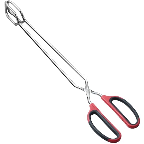 Extra Long Scissor Tongs 16" Stainless Steel Barbecue Grilling Tongs (Red / 16")