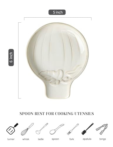 Ceramic Spoon Rest for Stove Top (Glazed White)