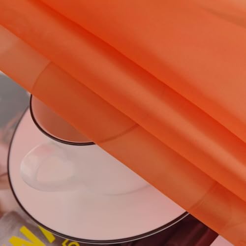 Solid Sheer Rod Pocket Curtain Voile Draperies 2 Panels White Beige Black Grey Coffee 52 Inch Width 63 Inch Long 1 Pair for Kitchen Bedroom Children Living Room Yard (Burnt Orange / 52"W x 63"L (Pack of 2))