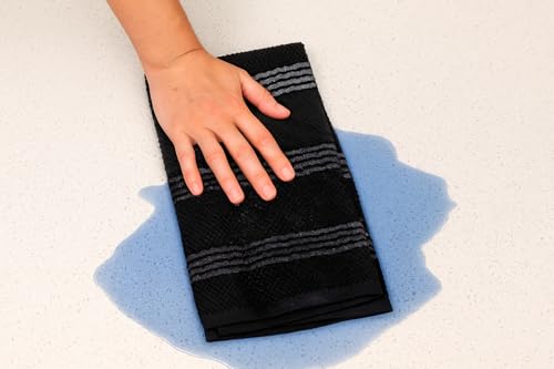 Black Grey Kitchen Hand Dish Towels Waffle Ruffle Textured Set of 3 (Rainah Black)