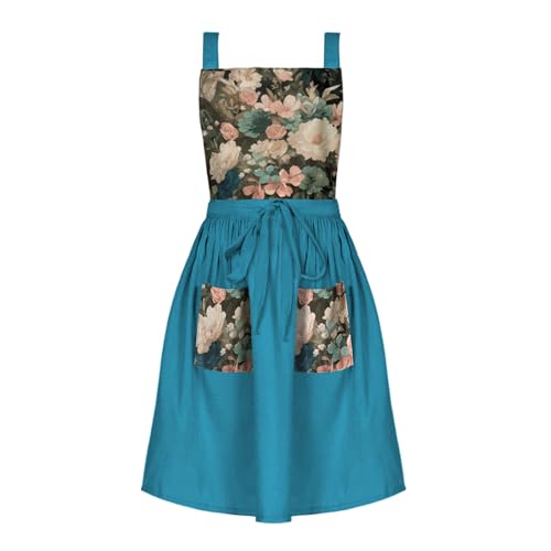 Aprons for Women with Pockets (Cyan)