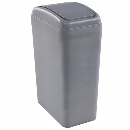 Plastic Trash Waste Bin with Swing Lid (Grey)