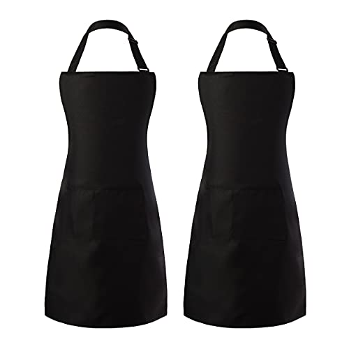 2 Pack Adjustable Bib Apron (Polyester-black)