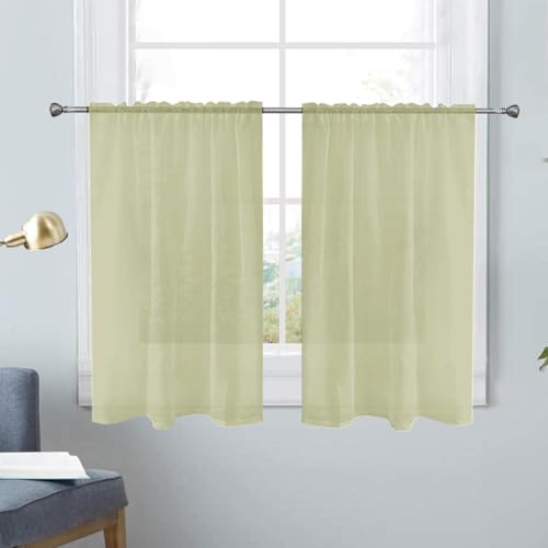 Basic Rod Pocket Sheer Voile Window Curtain Panels Sage Green 1 Pair 2 Panels 26 Width 40 Inch Long for Kitchen Bedroom Children Living Room Yard（Sage Green (Sage Green / 26"W x 40"L (Pack of 2))