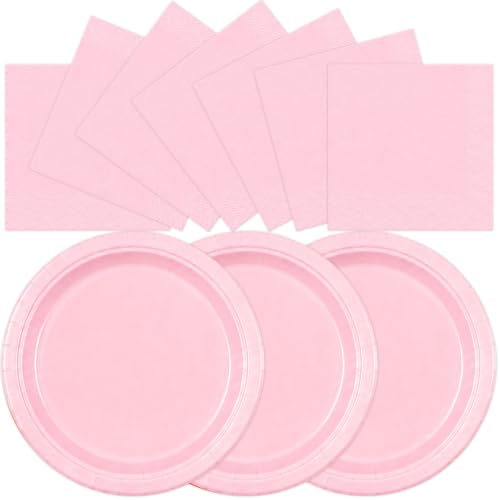 50PCS Pink Paper Plates and Napkins