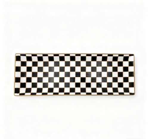 14 inch Checker Black and White Rectangle Serving Platters Set of 3 for Party (14 inches)