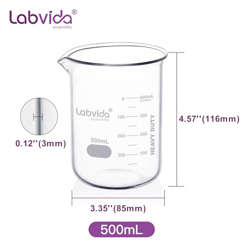 6pcs 500ml Upgrated Thick Glass Beakers (6pcs of Vol.500ml)