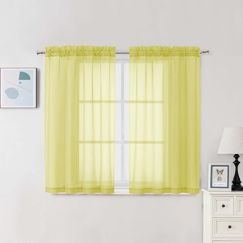 Sheer Curtains 54 Inch Long 2 Panels Set (Lemon / 42"W x 54"L (Pack of 2))