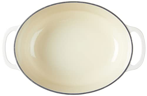 Enameled Cast Iron Oval Dutch Oven with Lid (Oyster White)