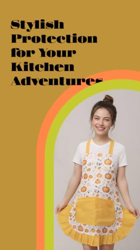Vintage Floral Apron for Women with Functional Pockets Adjustable Neck Strap for Cooking Baking Mother's Gift (Pumpkin)