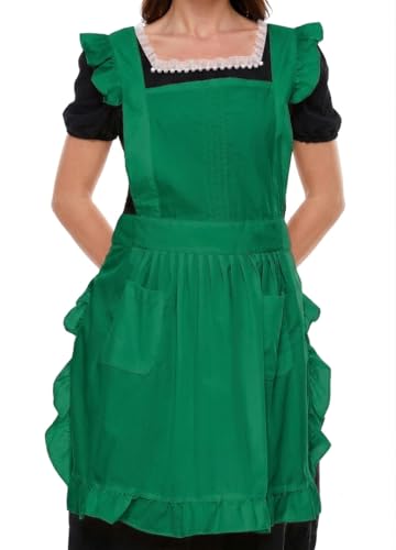 Retro Adjustable Ruffle Apron with Pockets (Green)