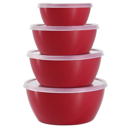 4 Piece Classic Plastic Bowls with Lids (Red)