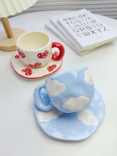 Coffee Mugs Set with Saucer Blue Flowers Cup Gifts for Women Birthday Tea Coffee Mug with Coaster 250 ML Ceramic Cup Birthday Gift for Women Girls Mom Friend Coffee Mug aucer Set (#A Blue Flowers Coffee Mug Set with Saucer)