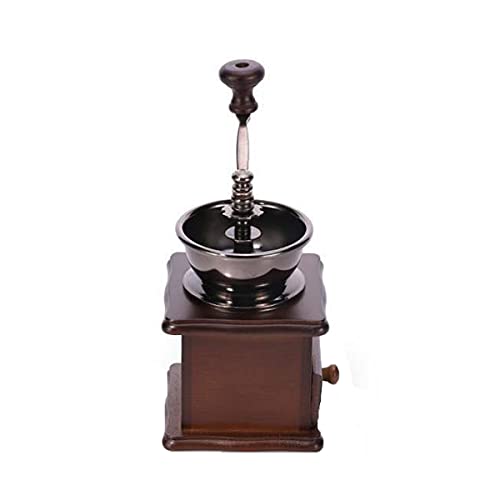 Wooden Manual Coffee Grinder Vintage Style Hand Coffee Mill Burr Coffee Grinder with Ceramic Hand Crank (Brown)