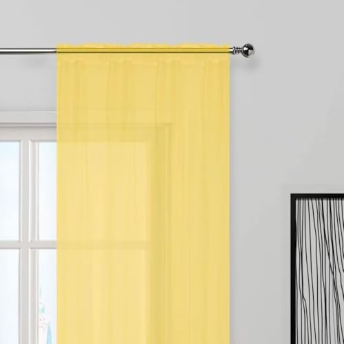 Yellow Sheer Curtains 4 Panels Rod Pocket Semi (Yellow / 52"W x 54"L (Pack of 4))