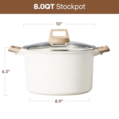 Nonstick Stock Pot with Lid (Cream White / 8QT)