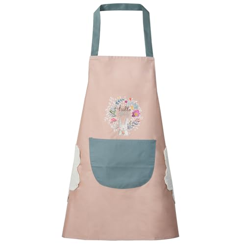 Women Kitchen Apron with Hand Wipe Pockets (Pink)