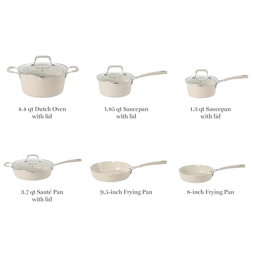 Heathland Premium Nonstick PFA Free Ceramic Interior 10 (10-Piece Cookware Set / Taupe)