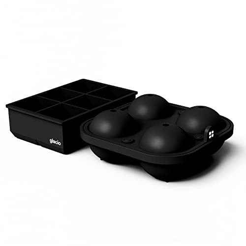 Ball Ice Cube Tray and Big Cube Molds for Whiskey (Black / 4 Spheres & 6 Cubes)