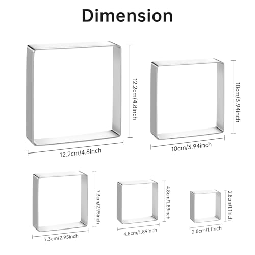 Square Cookie Cutter Sandwich Cutters for Lunchbox Fruit Cutters Vegetable Cutters for Baking DIY X‘mas Birthday Party Decor (Square)