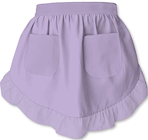 Women’s Waist Aprons with White Pockets Half Server Home Waitress Vintage Servant Apron for Kitchen Cooking (Lilac)