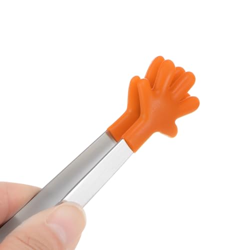 Mini Food Tongs 5.67" Hand Shape Stainless Steel with Silicon Tips Small Cooking Tongs Kitchen Food Tongs Serving Tongs for Cooking Grilling BBQ Barbecue Kitchen (Orange)