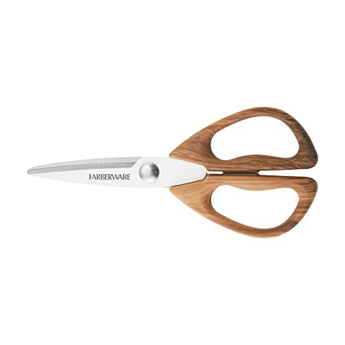 All Purpose Kitchen Shears with Faux Wood (Pecan Wood Handles)