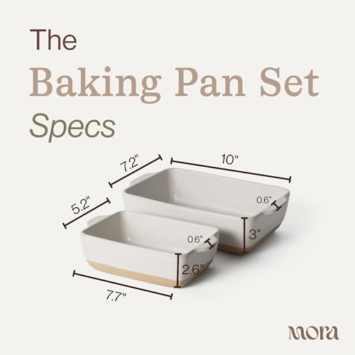 Ceramic Set of 2 Baking Dishes For Casserole (7x11 in Pan and Loaf Pan / Oat)
