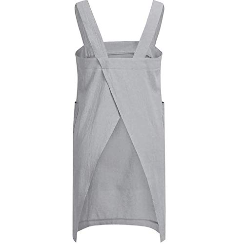Women's Cross Back Pinafore Apron with Large Pockets Home Kitchen (X-Large / Gray)