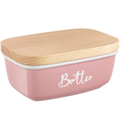 Pink Butter Dish with Lid for Countertop