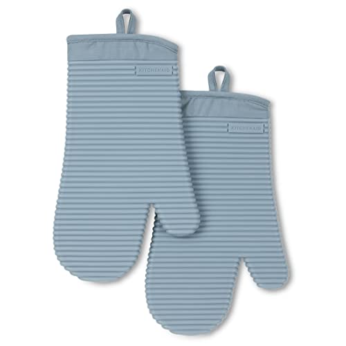Ribbed Soft Silicone Oven Mitt 2 (7.5"x13" / Fog Blue)