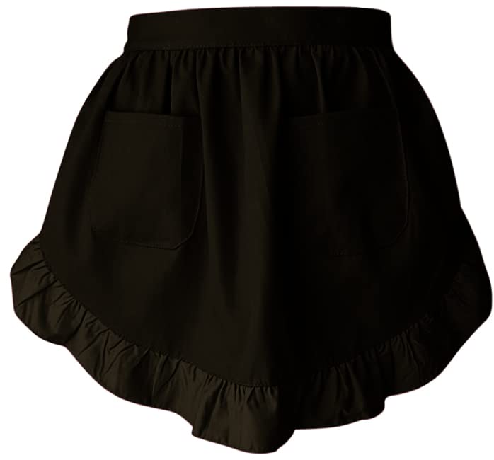 Waist Apron Kitchen Cooking Restaurant 100% Cotton Bistro Half Aprons with Pockets For Girl Woman (Black)