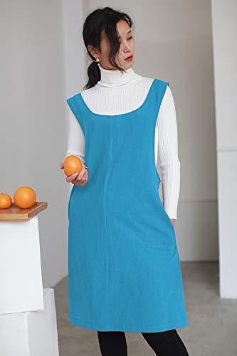 Soft Cotton Linen Apron Solid Color Halter Cross Bandage Aprons Japan Japanese Style X Shape Kitchen Cooking Clothes Gift for Women Chef Housewarming (Sky Blue)