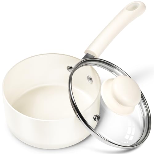 Nonstick Saucepan with Lid (White / 1QT)