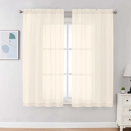 Cream Sheer Curtains 68 Inch Length (Cream / 42"W x 68"L (Pack of 2))