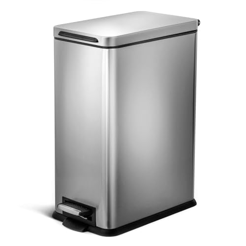 8 Gallon Kitchen Trash Can with Slim Fit Design (Silver / Solid)